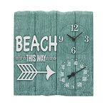 Taylor Precision Products 92685T 14" x14 Poly Resin Beach This Way Clock with Thermometer, Multicolored