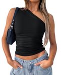 LACOZY Womens One Shoulder Tank Tops Sleeveless Shirts Going Out Crop Tops Slim Fitted Y2K Summer Outfits 2024 Black L