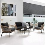 BRISHI Outdoor 4 Seater Sofa Set | Balcony Sofa | Patio Furniture Sets | Conversation Sets | Braid & Rope Garden Sofa Set. (Tan/Black)