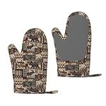 Rustic Lodge Bear Moose Oven Gloves, Kitchen Silicone Double Layer Heat Resistant Oven Gloves, Suitable for Baking, Cooking, and Barbecue