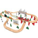 HITRUZ Wooden Train Track Set for Kids Age 3+ | 72-Pc Railway Track Toy with Battery Operated Engine Wooden Trains, Multi-Level Bridge & Construction Accessories Universal Fit | Gift for Boys & Girls