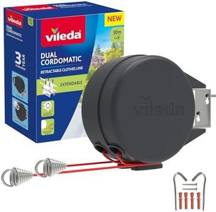 Vileda Dual Cordomatic Retractable Washing line 30m | 2x 15m clothes line holds up to 30kg | Extendable Clothes Line | Automatic retraction | Strong and durable | Wall Mounted for Indoor & Outdoor Use