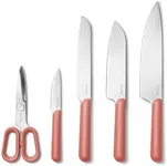 Caraway 5 Piece Knife Set - Premium German Steel Blade Kitchen Knives - Ergonomic Handles - No Microplastics - Perracotta