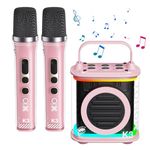 TONOR Mini Karaoke Machine with 2 Wireless Microphones, Portable Bluetooth Speaker for Kids Adults with Microfono Mic and Colorful LED Lights, Children Girls Boys Birthday Gift Home Singing Party Pink