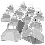 12 Pack, 3" metal mini cow bell with handle. Small cowbell. Loud noise makers. For football Game events, musical instrument bells, stick percussion, dog necklace, gate. Hand cowbells handles. White