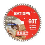 BATIOPV Circular Saw Blade 7-1/4 Inch, 60T for Wood Cutting – Compatible with Dewalt, Makita, Bosch – Ideal for Hardwood, Plywood, Chipboard – Precision Wood Cutting Tool