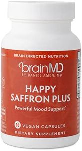 Dr. Amen BrainMD Happy Saffron Plus - 90 Capsules - Stress & Anxiety Relief, Mood Boost, Mental Focus - Saffron Flower Extract, Curcumin, Zinc - Vegan, Gluten-Free - 30 Servings