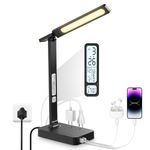 LED Desk Lamp with Charging Port: 1 Type-C, 1 USB-A Charging Port, 2 AC Power Outlets - Eye-Caring Smart Table Light for Home Office, Touch Control Dimmable 5 Color 5 Brightness