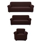 Sapphire Home 3-Piece Couch Cover Set, Sofa, Loveseat, and Arm Chair Slipcovers, Form fit Stretch, Wrinkle Free, Furniture Protector, Sofa Covers for Living Room, Polyester Spandex (Coffee/Brown)