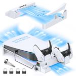 Oivo Ps5 Horizontal Stand With Cooling Fan And Ps5 Controller Charger For Playstation 5 Ps5 Console, Ps5 Cooling Station With Ps5 Charging Station, Ps5 Stand Horizontal For Ps5 Accessories Tabletop