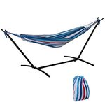 Outsunny 294 x 117cm Hammock with Stand Camping Hammock with Portable Carrying Bag, Adjustable Height, 120kg Load Capacity, White Stripe