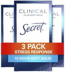 Secret Clinical Strength Antiperspirant and Deodorant for Women, Stress Response, 72hr Stress Sweat Protection, PH Balancing Minerals, Soft Solid, 1.6 oz (Pack of 3)