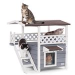 Petsfit Cat House for Outdoor Cats Weatherproof with Scratching Pad and Escape Door, Outside Feral Cat Shelter for 1-2 Cats