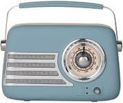 Akai A60048BLU Vintage Bluetooth FM Radio, Portable, 3” Speaker, 5W Output, Vintage Blue