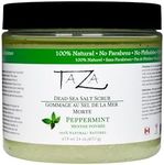 Premium Taza Peppermint Dead Sea Salt Scrub, 473 ml 24 oz (670 g) Exfoliates Your Skin Leaving it Soft and Hydrated Contains: Coconut Oil, Shea Butter, Grapeseed Oil, Sweet Almond Oil, 26 Minerals
