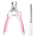 Dudi Pet Dog Nails Clippers and Nail File - Cat or Puppy Claw Trimmers with Lock Guard - Razor Sharp Grooming Clipper Trimmer Blades for All Breed Sizes - White Pink - Big