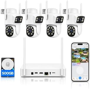 CAMCAMP Home Security Camera System Wireless Outdoor, 4 Cameras Dual-Lens PTZ with 10CH NVR & 500GB HDD, 24/7 Recording, Motion Detection Auto Tracking, Color Night Vision, 2-Way Audio, 355° PTZ, IP66