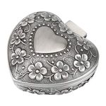 Vintage Metal Small Jewelry Box Trinket Box Heart Shape Jewellery Storage Case with Flower Pattern for Ring Earrings Necklace Organizer Chest Metal Gift Box Little Trinket Keepsake Display Organizer