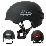 Riley Scooters Scooter Safety Helmet with USB Charged LED Front and Rear Lights (Small, Black)