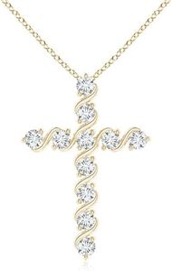 Angara Prong and Bar Set Diamond Cross Pendant in 14K Yellow Gold