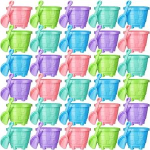 Sosation 30 Pack Sand Castle Buckets and Shovels for Kids Bulk, 5.5 Inch Plastic Beach Sand Bucket Pails Sand Toys Summer Beach Toys for Girls Boys Gift Birthday Party Favor Prize, 5 Assorted Colors