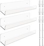 BELLE VOUS 3 Pack Clear Floating Shelves - 38x 11x 7.5cm - Acrylic Wall Mounted Shelves - Decorative Picture Ledge Shelf for Living Room, Bedroom, Kitchen, Bathroom - Ideal for Storage & Display