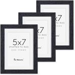 5x7 Picture Frame, Solid Oak Wood 5 x 7 Frame with Plexiglass, 5 by 7 Photo Frame for Wall & Tabletop Display, 5x7 Picture Frame Matted to 4x6, Black Color, 3 Pack