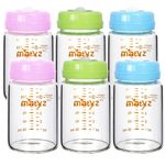 Matyz 6-PACK Borosilicate Glass Breast Milk Bottles (6 oz, 3 Colors) - Wide Neck Breastmilk Collection and Storage Bottle - Formula Storage Bottles Compatible With Medela Avent Spectra Pumps