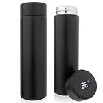 QiCheng&LYS 500ML Travel Mug with Temperature Display 304 Stainless Steel, Double Walled Vacuum Insulation Cup for Heat and Cold Water (Black)