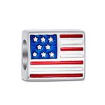 Red White Blue Stripe Holiday American USA Patriotic Flag Star Charm Bead For Women Teens .925 Sterling Silver Fits European Bracelet