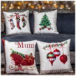 Vendola Merry Christmas Socks Decorative Printed Satin Cushion / Throw / Pillow Covers (Multicolour) Set of 4 Pieces (12X12 Inches)