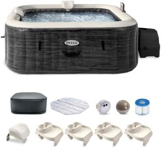 Intex PureSpa Plus 94 Inch x 28 Inch Inflatable Square Hot Tub Spa with Attachable Cup Holder and Set of 4 Refreshment Tray Accessory, Greystone