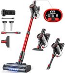 Cordless Vacuum Cleaner, 30Kpa 8-in-1 Powerful Suction Stick Vacuum with LED Display, 3 Modes Suction, Anti-Tangle & 1.5L Dust Cup, Lightweight Vacuum for Hardwood Floor/Carpet/Pet Hair, Red