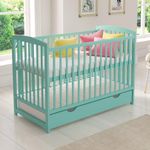 Love For Sleep JACOB Wooden Baby Cot Bed 120x60cm FREE Deluxe Aloe Vera Mattress, Safety Wooden Barrier & Teething Rails (Mint)