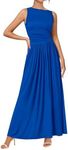 BTFBM Women's Sleeveless Maxi Dresses Crew Neck High Waisted Patchwork Ruched Tank Formal 2025 Summer Dress Pockets(Royal Blue, XX-Large)