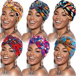 6 Pieces Women African Turban Flower Knot Pre-Tied Bonnet Beanie Cap Headwrap (Flower Color)