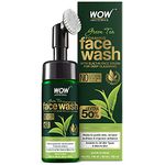 WOW Skin Science Green Tea Foaming Face Wash with Built-In Face Brush - for Treating Acne and Unclogging Pores - 150mL