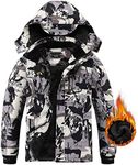 AFILOK Boy's Ski Jacket Waterproof Breathable Kids Fleece Lined Windproof Hooded Snowboard Coats(white camouflage 10-12)