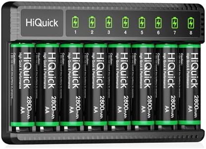 HiQuick 2800mAh Pre-Charged AA Rechargeable Batteries (8 Pack) and 8-Bay Fast Charging AA AAA Battery Charger for NIMH NiCd Rechargeable Batteries