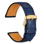 WOCCI 22mm Watch Band, Italian Leather, Embossed Alligator Grain, Gold Buckle (Light Navy)