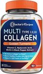 Multi Collagen Peptide Capsules, Type I II III V X, Paleo & Keto Friendly, Grass-Finished Cattle, Wild-Caught Fish, Pasture-Raised Chicken & Eggshell, Plus Hyaluronic Acid Biotin Vitamin C, Unflavored