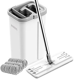 BOSHENG Mop and Bucket with Wringer Set, Hands Free Flat Floor Mop and Bucket, 3 Washable Microfiber Pads Included, Wet and Dry Use, Home Floor Cleaning System for All Floor Types and Windows