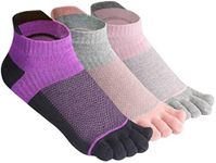 Meaiguo Womens Toe Socks Cotton Five Finger Socks No Show Toe Socks for Running, Black&pink&grey, One size