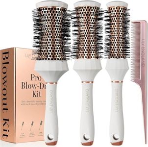 Lily England Round Hair Brush Set, 4 Piece Professional Blow Dry Kit with 3 Round Brushes and Comb for Styling, Beauty Gifts Sets for Women