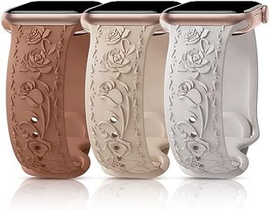 3 Packs Floral Engraved Bands Compatible with Apple Watch Band 40 44 38 42 41 45 46 49mm, Embossed Rose Strap for iWatch Series 10 9 8 7 SE 6 5 4 3 2,42Bms