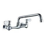 BATHLAVISH Wall Mount Kitchen Sink Faucet 8” Commercial Center Faucet Double Handle Bar Laundry Utility Swivel Spout Wall Mount Kitchen Faucet Chrome Mixer Tap