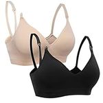 Vevarble Womens Maternity Bras for Breastfeeding Wireless Nursing Bras Soft Sleeping Bras Pregnancy Bra (M-Black/Beige)