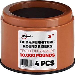 iPrimio Bed and Furniture Risers – 4 Pack Round Elevator up to 3” & Lifts Up to 10,000 LBs - Protect Floors and Surfaces – Durable ABS Plastic and Anti Slip Foam Grip – Non Stackable – Brown