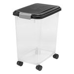 IRIS USA WeatherPro Airtight Dog Food Storage Container, Up to 13.6 Kg, Attachable Wheels, For Dog Cat Bird and Other Pet Food Storage Bin, Keep Fresh, Translucent Body, Easy Mobility, BPA Free, Black