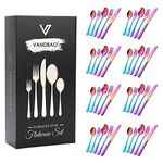 Rainbow Silverware Set Flatware Cutlery - 40 Pieces Stainless Steel Colorful Utensils, Tableware Set Service for 8, Include Knife/Fork/Spoon, Reusable, Mirror Polished, Dishwasher Safe